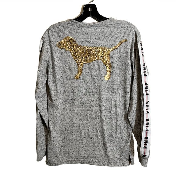 PINK VS Campus Long Sleeve Sequin Dog Tee Shirt Size XS - Picture 3 of 9
